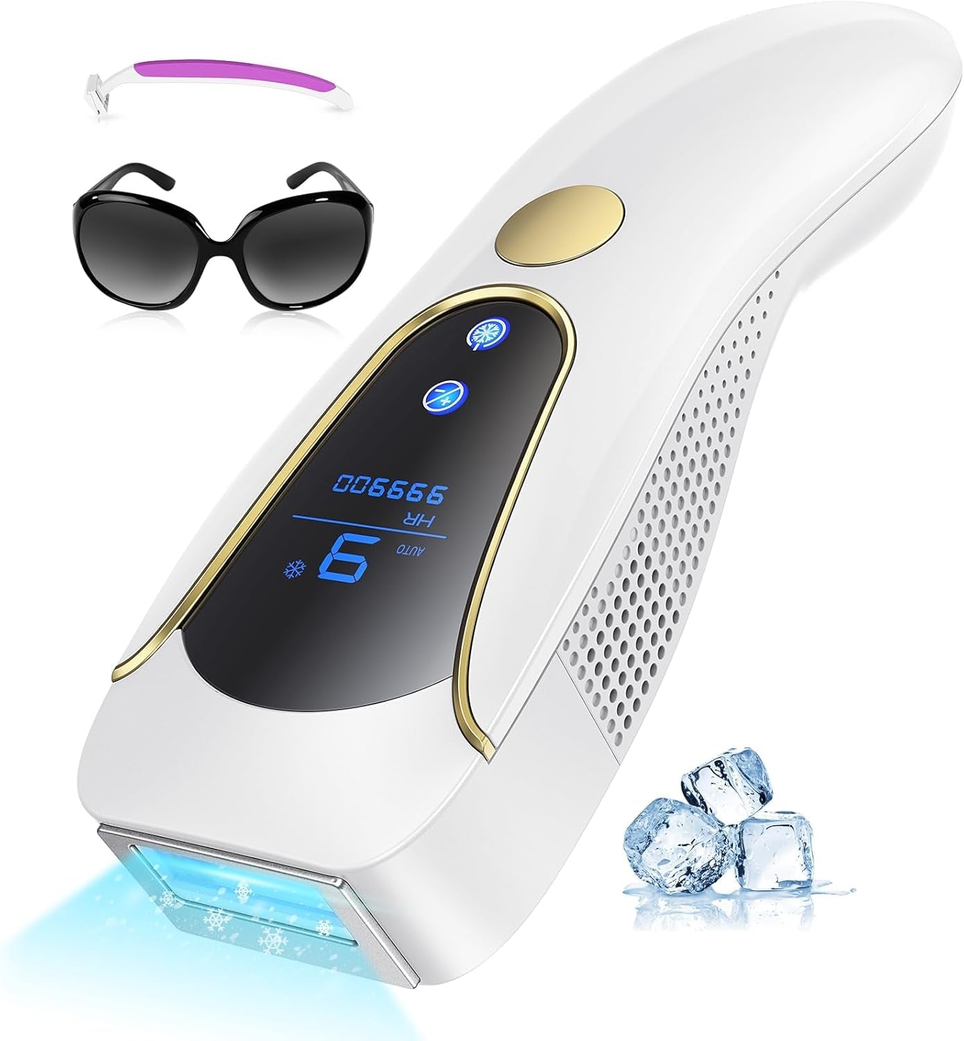 Épilateur Lumière Pulsée Avec Fonction De Refroidissement, 3 En 1 Épilateur Laser IPL Avec Fonction De HR/RA/SC,999,900 Flashs/9 Niveaux D'Énergie,Épilation Laser Pour Corps Aisselles Jambes Et Bikini