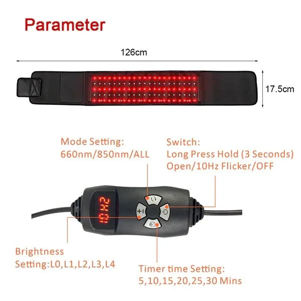 LED Red Light Therapy Belt - Portable Belt for Body Slimming and Pain Relief